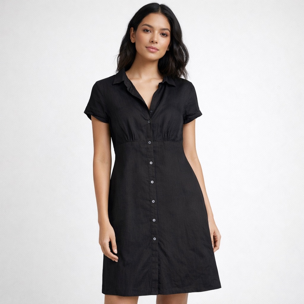 🖤 Hugo‎ Boss BOSS Black Linen Button-Front Dress | Size S | Made in Italy